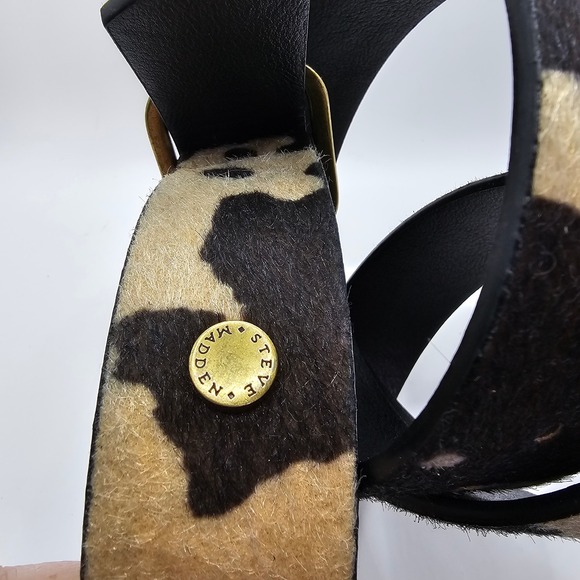 Steve Madden Cow Print Calf Hair Belt Gold Buckle Western Ranch Style - Picture 3 of 3